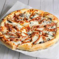 Mediterranean Pizza · Tender, juicy gyro meat with tomatoes, feta cheese and black olives.
