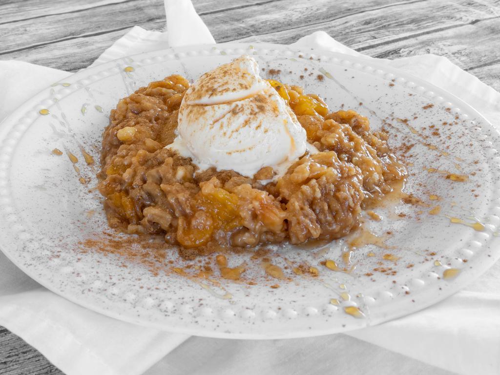 Peach Cobbler · Add ice cream for another level of goodness!
