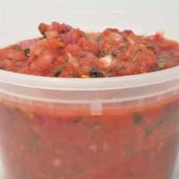   OG Salsa Fuego SS · Super spicy. Tomatoes, onions, cilantro, cumin, lime, salt, jalapenos, lots of habaneros. 