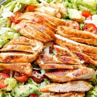 Grilled Chicken Salad · chicken, lettuce, bell pepper, tomato, black olive, mushroom, pickles, onions. Pick your fav...