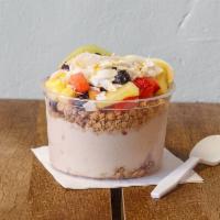 16 oz. Pina Colada Bowl · Base: organic coconut, banana and pineapple blended with coconut milk 

Topped with granola,...