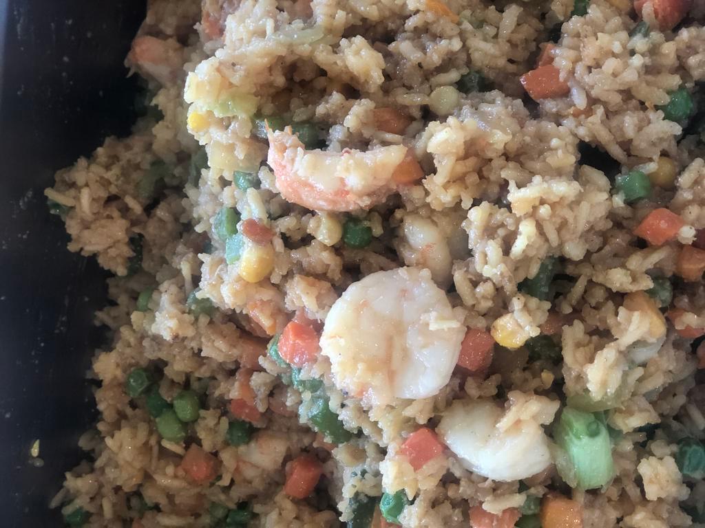 Lg  Veg Shrimp fry rice · Mix veg and shrimp add to seasoned rice