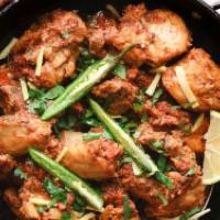Chicken Karahi · A tender chicken piece on the bone cooked with fresh tomatoes and desi Pardesi Zaika special.