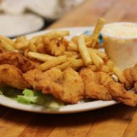 Seafood Combination · 2 pieces fried flounder and 4 fried jumbo shrimp.