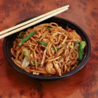 15. Shrimp Lo Mein Combo Platter · Egg noodle dish.