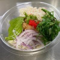 Scallop poke bowl  · Chose sushi rice or steam rice. Crab salad avocado cucumber red onions sewed salad 