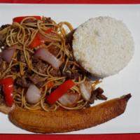 Tallarin Saltado de Carne · Sauteed Beef with Spaghetti and French Fries.