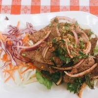 Tub Wann · Cooked liver in spicy condiment. Spicy.