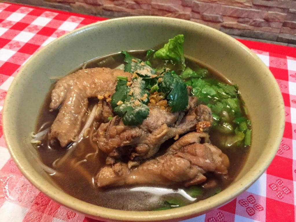 Gai Toon Noodle Soup · Slow cooked chicken with leaf lettuce & bean sprout.