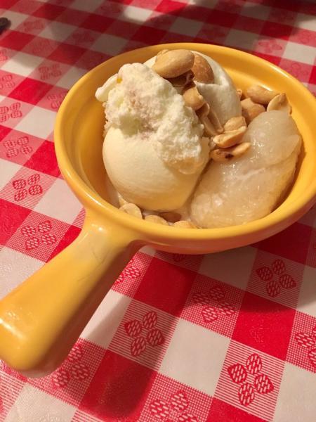 Traditional Coconut Milk Mix Fruit Ice Cream · Topped with peanuts.