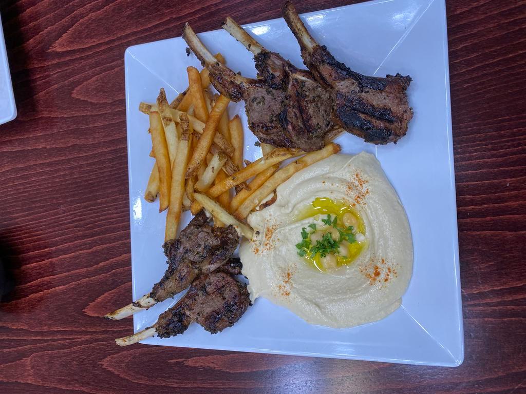 Lamb Chops Platter · Grilled lamb chops with the choice of three sides 