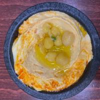 Hummus · Chickpeas, tahini paste, lemon juice, olive oil.
