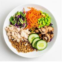 SVK Protein Punch Bowl · Chicken breast, mixed greens, shredded cabbage, roasted shrooms, edamame, pickled carrots, c...