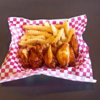 8 Piece Hot Wings and Fries Meal · 8 wings and fries honey glazed, lemon pepper, sweet bourbon, garlic Parmesan, honey gold, Bu...