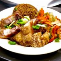 Roast Pork and Chow Mein and and Fried Rice · 