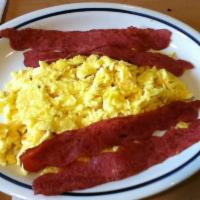 2 Eggs any Style with Turkey Bacon · Served with homefries and toast.