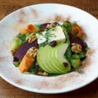 Levant Salad   · Arugula, green apple,beetroot, cranberry, walnuts, roquefort cheese orange dressing.