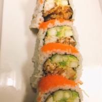 Spider Roll · Soft shell crab, avocado, cucumber, sprouts, masago.