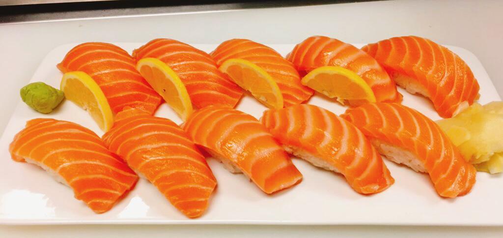 Salmon Nigiri · Sake.