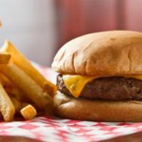Kids Jr. Burger · Beef patty with American cheese served with fresh seasonal fruit or french fries.
