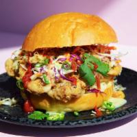 Chicka Boom Sandwich (All The Way) · A Karaage style fried chicken thigh infused overnight in sake, soy, and Japanese herbs and s...