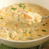Shrimp and corn chowder · A thick, rich soup.