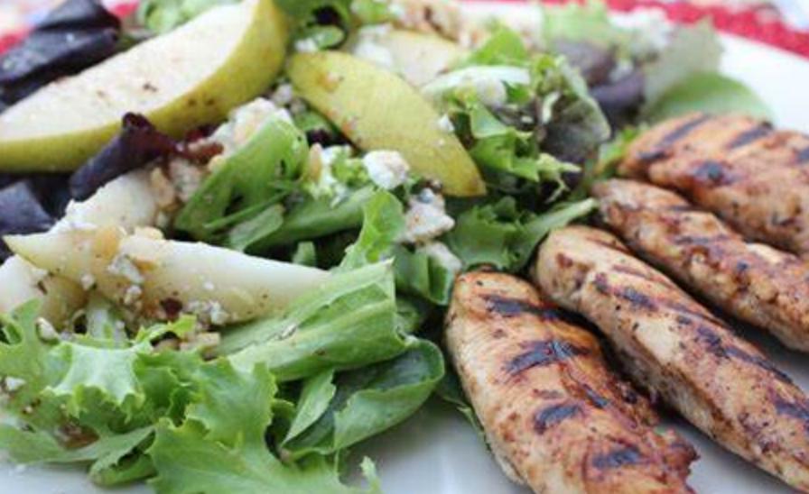 Summer Salad · Romaine lettuce, mesclun greens, grilled chicken, carrots, red cabbage, walnuts, sliced apples, gorgonzola cheese - comes with balsamic vinaigrette dressing on the side.