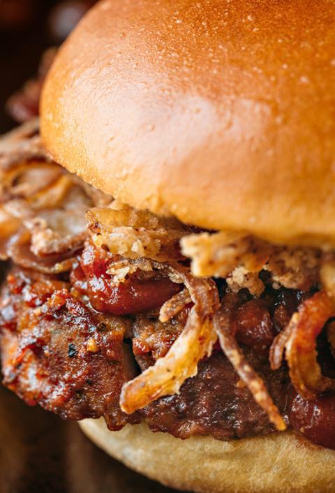 5 Napkin Burger with French Fries · Melted Monterrey Jack cheese, homemade BBQ sauce and frizzled onions.