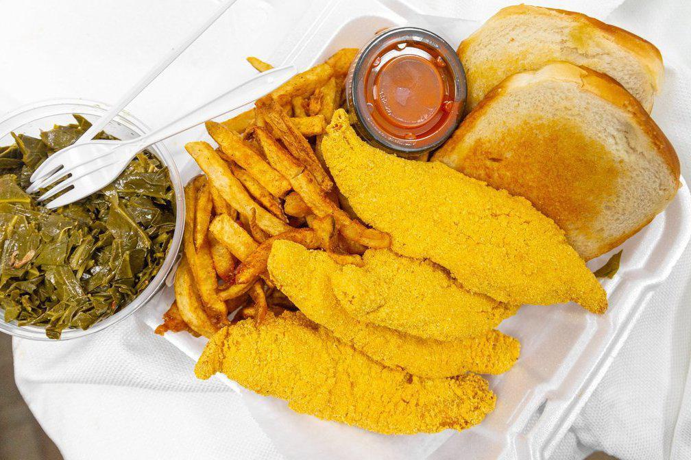 Fried Catfish Snack · Served with hand-cut fries.