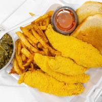 Fried Catfish Dinner · Farmed raised catfish tossed in our house seasoned cornmeal  and deep-fried. Served with you...