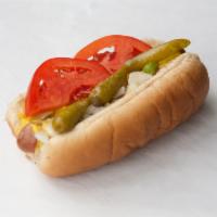 Hot Dog · Chicago style with onion, mustard, relish, pickle, celery salt and sport peppers.