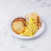 Breakfast Platter · Meat, 3 eggs, hash brown, and toast.