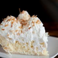 Toasted Coconut Cream Pie · Silky Coconut filling, whipped cream, toasted coconut. Serves 8.