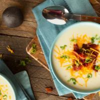 Loaded Potato  Soup · One Cup (8oz) of Delicious & creamy Potato Soup slow cooked with bacon, cheese and beef brot...