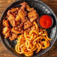 Crispy Pork Belly with Fries 酥肉&薯条 · Fatty meat from the belly of a pig. 