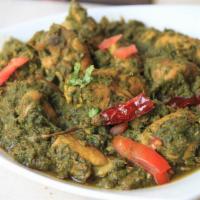 Chicken Saagwala · Chicken cooked with spinach, ginger, tomato@ tempered with cumin seeds. Comes with basmati r...