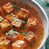 Paneer Pasanda · Cottage cheese simmered in a creamy tomato sauce. Served with basmati rice on side.