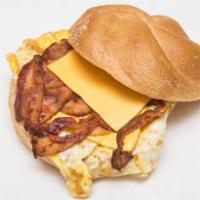 Bacon, Egg and Cheese Breakfast Sandwich · Beef or turkey bacon.