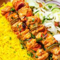 Chicken Kabab Combo · 2 skewers. Cooked on a skewer. Served with 2 sides of your choice (rice. hummus, salad or fr...