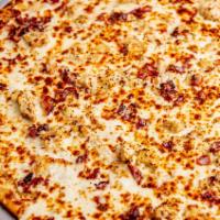 Chicken Bacon Ranch. · Savor that Flavor! Our Chicken Bacon Ranch Pizza is topped with 100%  Whole Milk Mozzarella ...