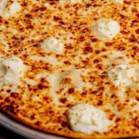 White Pizza · It's Time to Get Cheesy! Our White Pizza is topped with 100% Whole Mozzarella Cheese, Freshl...