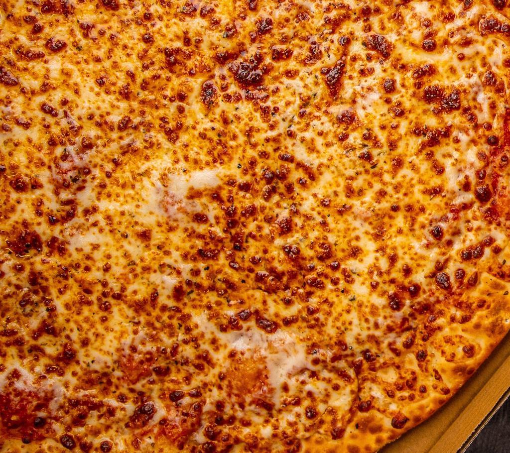 Cheese Pizza. · No Toppings, Just Cheese! Our Cheese Pizza is topped with 100% Whole Milk Mozzarella Cheese and Original Tomato Pizza Sauce.