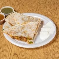 Quesadillas · Onions, tomatoes, cilantro with jalapenos, salsa and lettuce.