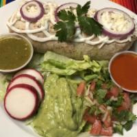 Pollo Burrito · Chicken. Flour tortilla stuffed with rice, beans, & your choice of meat served with side sal...