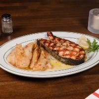 Salmon Platter · Grilled organic salmon served with choice of lemon potatoes, and french fries or rice.