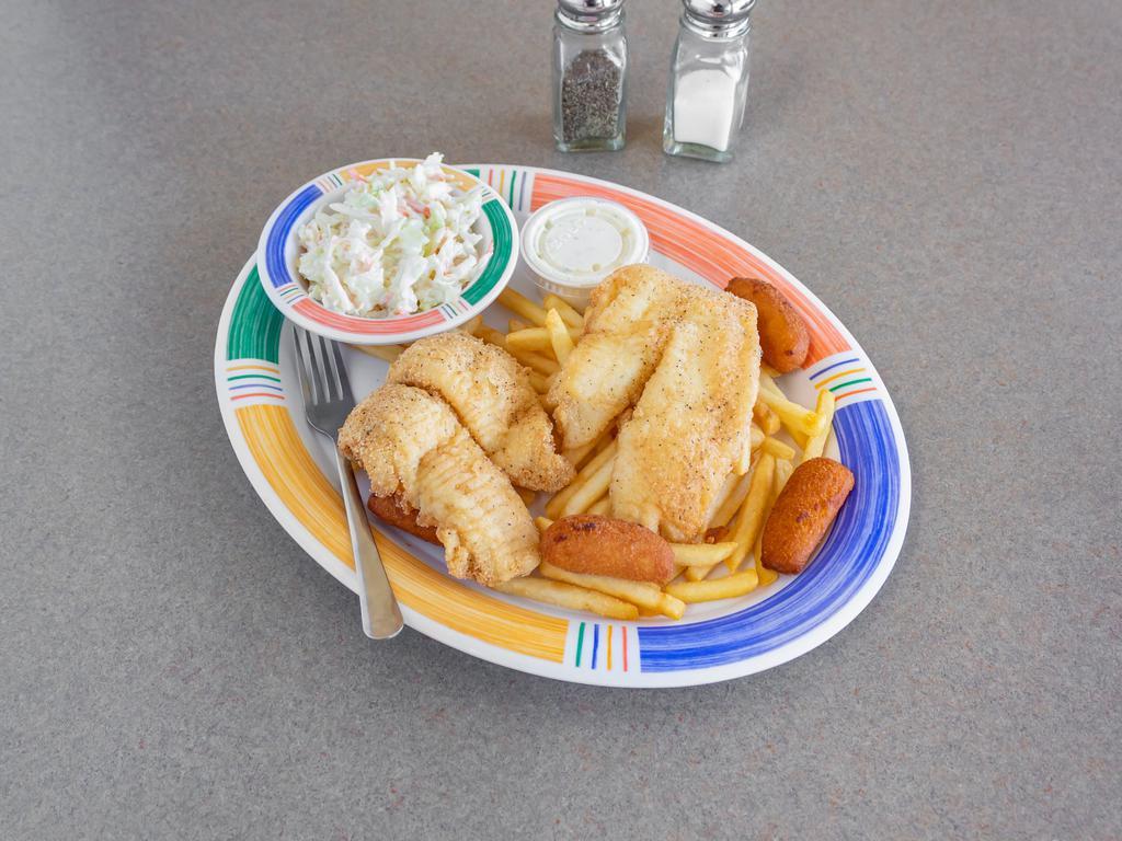 Flounder · Served with hush puppies and your choice of 2 sides.