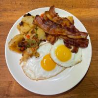 Hungry Man Plate · Comes with 3 eggs, cheese, homefries, toast and your choice of protein: ham, sausage or baco...