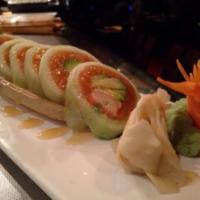 Snow Crab Naruto Roll · Snow crab, kani, avocado and caviar wrapped with cucumber.