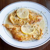 Chicken Francese · Boneless chicken dipped in egg batter then sauteed in white wine butter, lemon juice and fre...