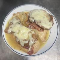 Chicken Sorrento · Boneless chicken sauteed with prosciutto, eggplant and mozzarella cheese with a dash of whit...